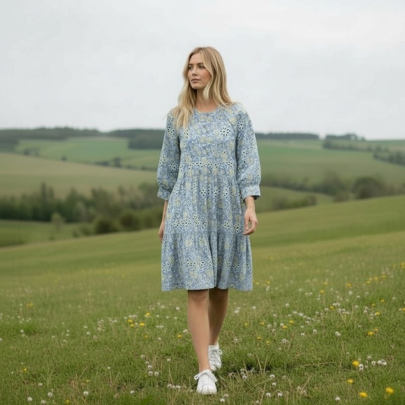 dRA Dresses & Skirts - dRA Anthropologie Yara Blue Eyelet Floral Dress Sz S